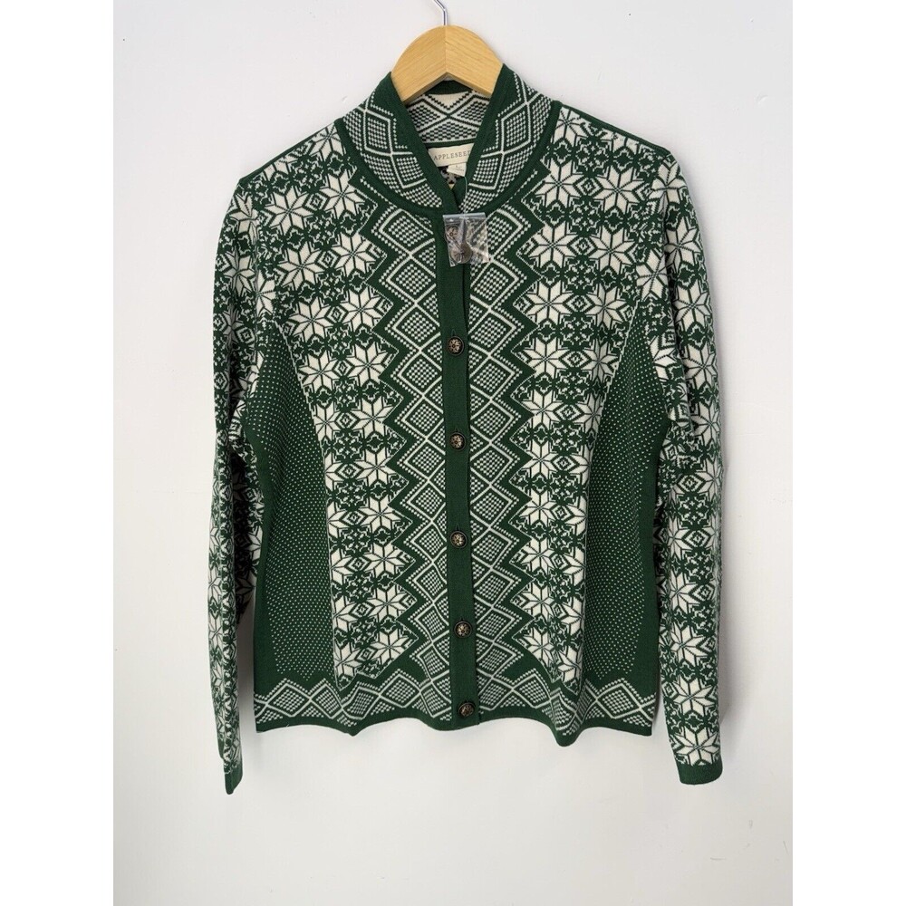 Appleseeds Sz M green ivory fair isle Nordic button up soft ca… - Picture 3 of 13